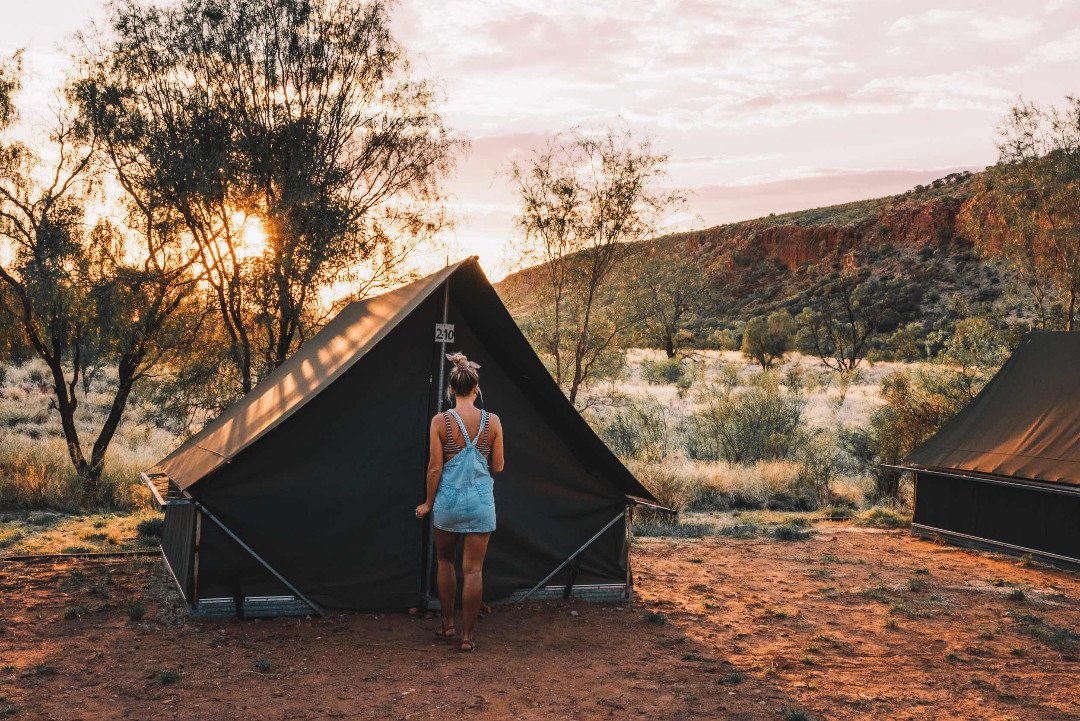 Girl Glamping in Alice Springs